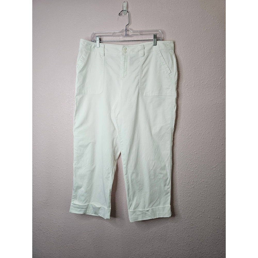 Rafaella Womens White Cotton Stretch Cropped Capri Pants Size 16 Patch Pocket